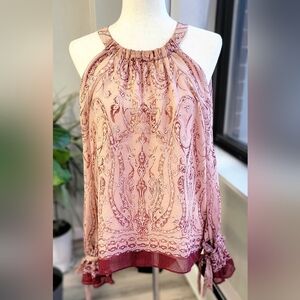 BCBGMaxAzria Pink Paisley Halter Neck Blouse